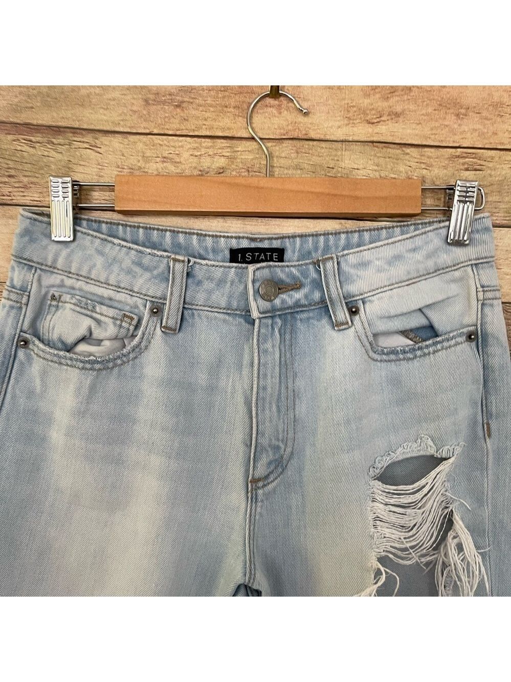 1. State Essentials Corsica Light Wash Distressed Designer Jeans Womens 27 - Picture 10 of 11